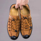 MEN'S GENUINE LEATHER CASUAL SLIDE BEACH BROWN SANDALS