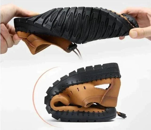 MEN'S GENUINE LEATHER CASUAL SLIDE BEACH BROWN SANDALS