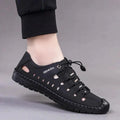 MEN'S GENUINE LEATHER CASUAL SLIDE BEACH BLACK SANDALS