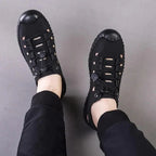 MEN'S GENUINE LEATHER CASUAL SLIDE BEACH BLACK SANDALS